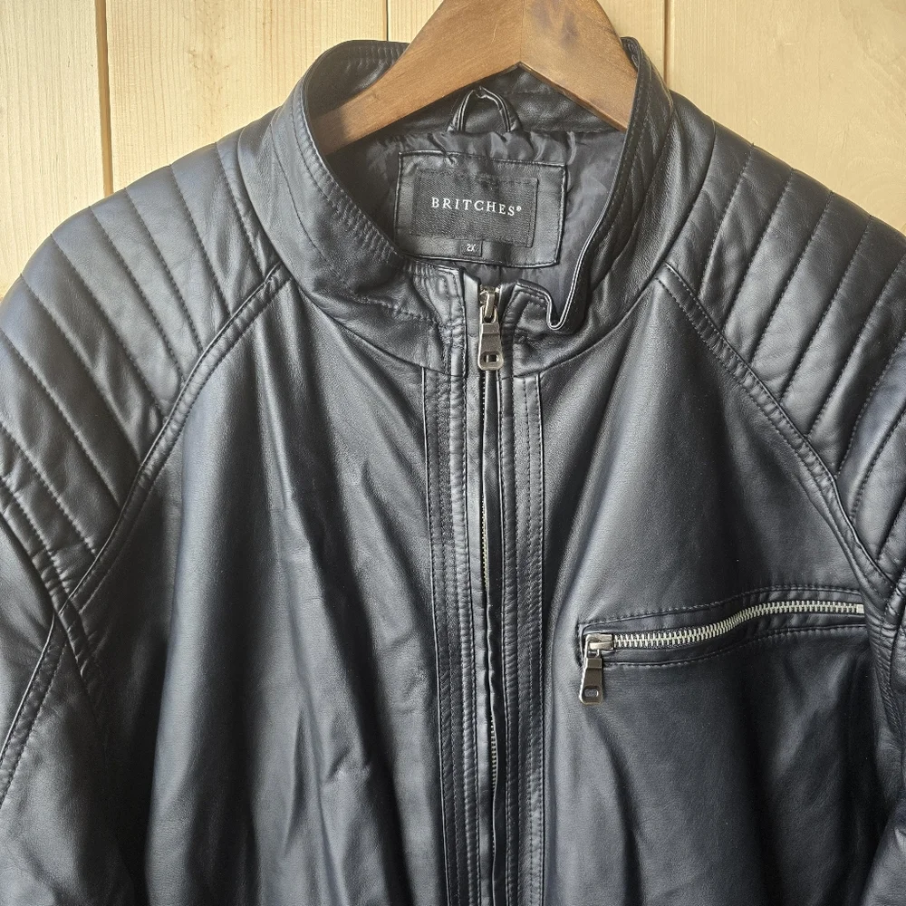 Britches Black Faux Leather Lined Zip Up Jacket Mens 2X - Picture 4 of 11